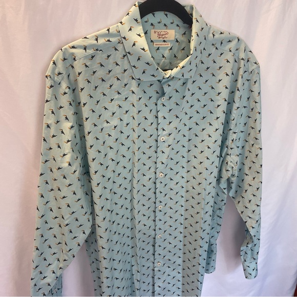 Original Penguin Heritage Slim Fit Men's 17.5 34-35 Blue Toucan Shirt Whimsical - Picture 3 of 16